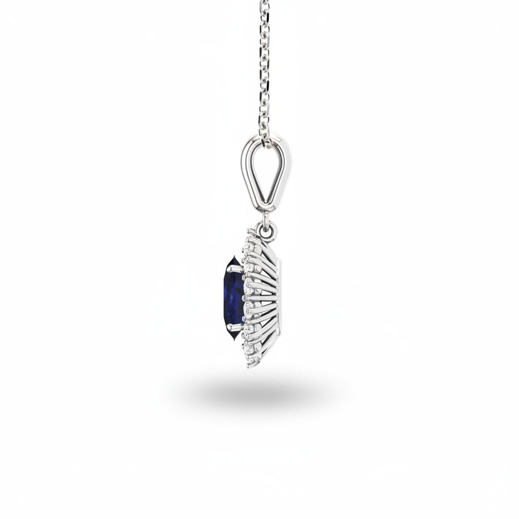 Oval Blue Sapphire Pendant with Diamond Accents