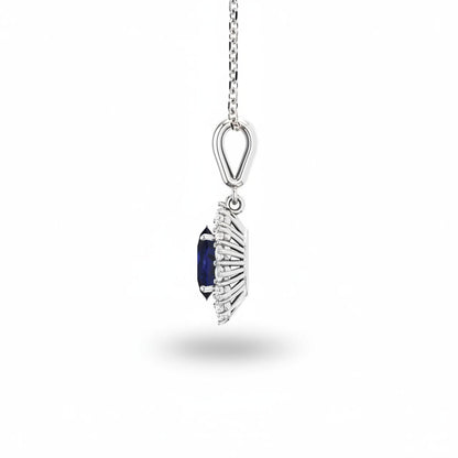Oval Blue Sapphire Pendant with Diamond Accents
