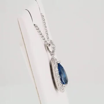 14K White Gold Natural London Blue Topaz Sculptural 18" Necklace