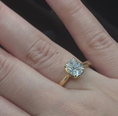 Solitaire Elongated Cushion Engagement Ring with Claw Prongs
