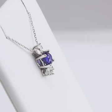 14K Gold Blue Sapphire & Natural Diamond Necklace 16-18"