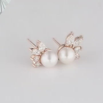 Natural Diamond 0.5 CTW  & Cultured Akoya Pearl Earrings