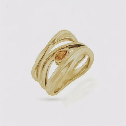 Natural Citrine Pear Ring in Solid Gold