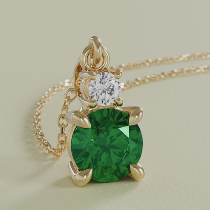 Lab-Grown Emerald Diamond Necklace 16–18" Adjustable Chain