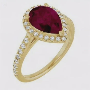 Classic Pear Garnet Halo Ring with Diamond Accents