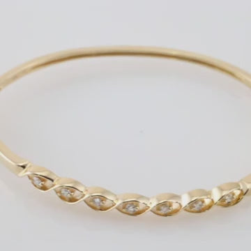 14K Solid Yellow Gold 0.25 CTW Natural Diamond Bangle 6.5" Bracelet