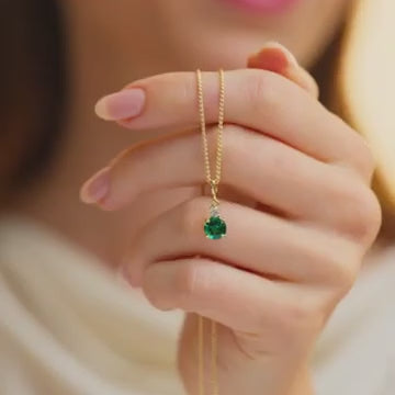 Lab-Grown Emerald Diamond Necklace 16–18" Adjustable Chain
